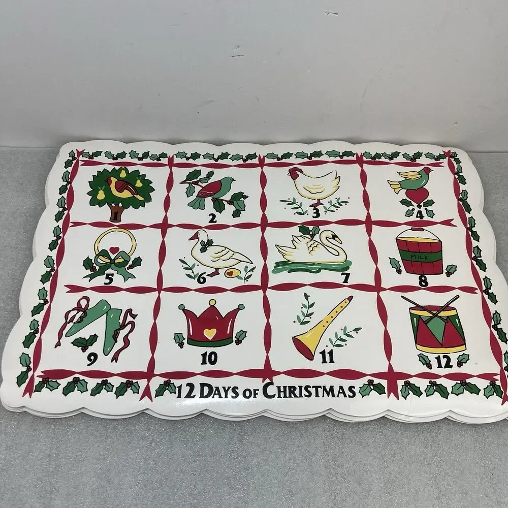 Vintage Town and Country Vinyl Placemats 12 Days Of Christmas Set of 6